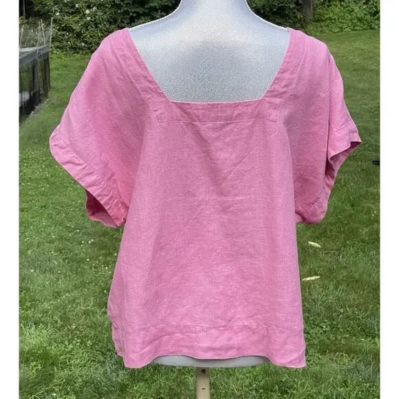 MADEWELL Linen Square Back Crewneck Top Short Sleeve Shirt Light Pink size XL - Picture 11 of 16